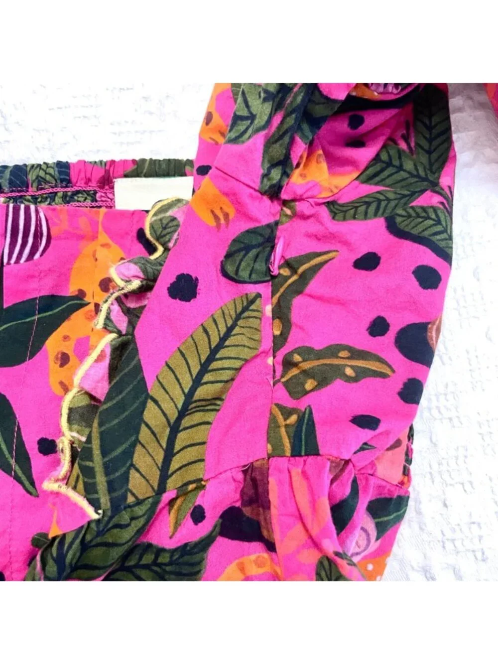 Farm Rio Pop Leopard Pink Blouse Puff Sleeve Vibrant Size M Colorful Maximalist